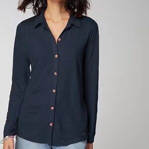 J Jill Love Linen Top L Long Sleeve Boho Lagenlook Minimalist Lightweight Beach